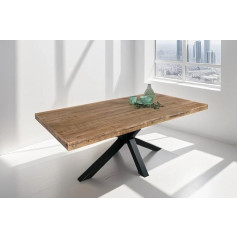 SAM Rio Dining Table 180 x 90 cm Natural Coloured Mango Wood Spider Frame Metal Black Straight Edges