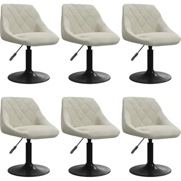 vidaXL 6 x Dining Room Chairs, Swivel Height-Adjustable Kitchen Chair, Upholstered Chair, Recliner Chair, Living Room Chairs, Cream Velvet