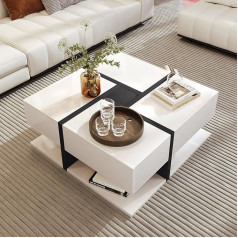 Soweiz Robust and stylish high gloss coffee table, table with 4 drawers, unique colour matching and line design, square format 78 x 78 x 36 cm