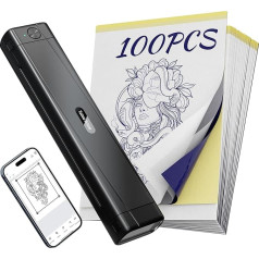 TATTMUSE Tattoo Printer Bluetooth, Stencil Dot Printer with 100 Pieces Paper, Tattoo Transfer with Smartphone PC, Stencil Printer for Tattoo Artists and Beginners