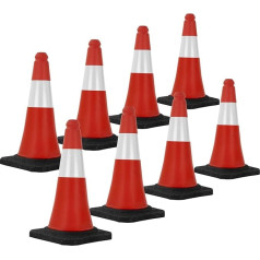 ECD Germany Pack of 8 traffic cones, pylons, 51 cm, red-white, traffic cone with heavy base, traffic guide cone with white reflective stripes, warning cone, traffic cone, traffic cone, marking cone
