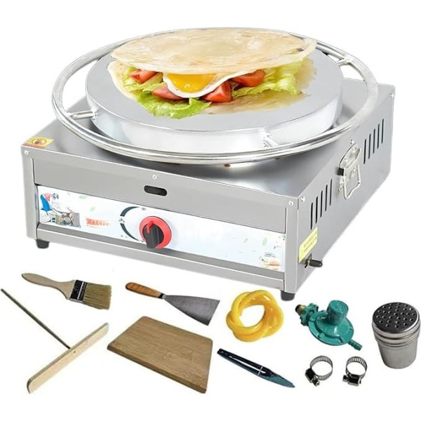 Commercial Crepe Maker, Pancake Griddle, Large Hot Plate, Non-Stick Electric Griddle, Pancake Maker, Dough Distributor, Wooden Spatula, Crepe Pan for Gas/LPG