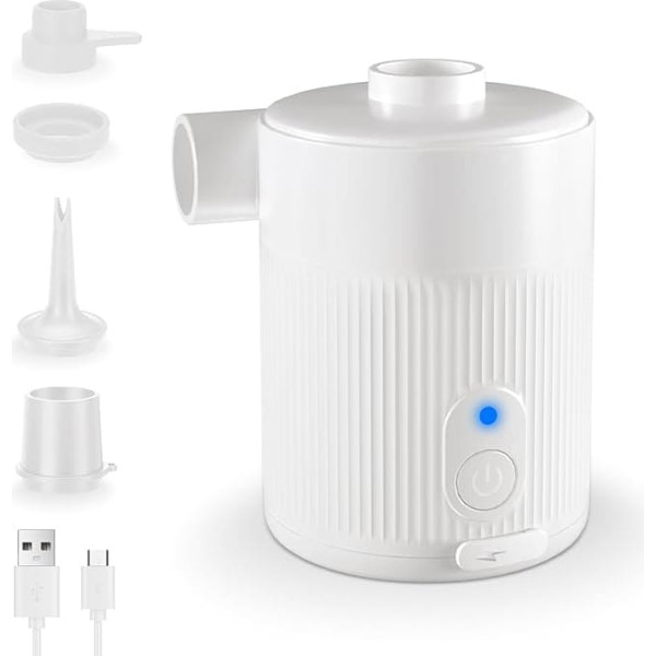 Mojimdo Electric Air Pump Portable - 5000Pa 450L/min Battery Pump with 4 Nozzles for Air Mattress, Dinghy, Camping, Swimming Ring, Vacuum Bag