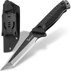 Plys Outdoor Survival Hunting Knife: Full Tang Tanto 440C Fixed Blade Knife with G10 Handle Kydex Sheath, Suitable for Hiking, Camping and Fishing