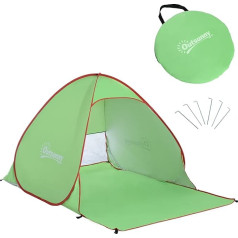 Outsunny Beach Shelter Foldable Beach Tent Pop Up Automatic Instant UV Protection Rear Window Large Floor Mat Green Red