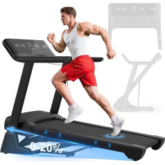 Treadmill for Home, 7HP Folding Treadmill with 20% Incline, 1 km/h - 20 km/h, App Compatible, LCD Display, Pulse Sensor, Load 200 kg, Large Running Area, Shortcut Console, Bottle Holder