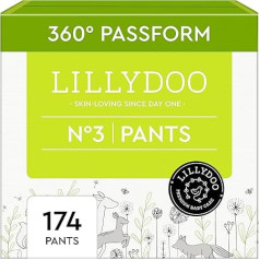 LILLYDOO Baby Nappies Pants - Size 3 (6+ kg), Monthly Box (174 Nappies), Safe Leak Protection - Skin-Friendly, Soft & Without Lotions for Sensitive Skin, Dermatologically Tested