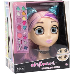 Nice Group - Influencer 92049 Make-Up Doll, Makeup Head and Comb with Colour Changing Eyes for Girls / Girls, Multicoloured, One Size