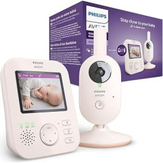 Philips AVENT Advanced Video Baby Monitor - Private and Secure Baby Monitor with Camera and Audio in Coral Cream, 2.8 Inch Display, x2 Zoom, Night Vision, 2-Way Audio, Lullabies (Model SCD881/05)