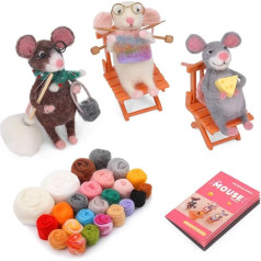 Familien-Nadelfilz-Set mit Filznadel, Anleitung (evtl. nicht in deutscher Sprache), Wolle, Roving Fingerlinge, Holzgriff für Anfänger, Erwachsene, handgefertigtes Filztier