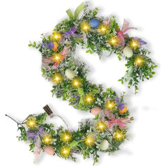 Easter Decoration Garland with Lighting, 1.8 m Easter Garland Artificial with LED Fairy Lights, Easter Decoration Garland Spring with Easter Eggs, Spring Decoration Garland Battery Operated for Indoor