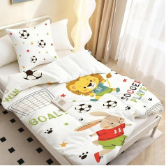MUSOLEI Children's Bed Linen 135 x 200 cm Girls Boys Children's Bed Linen 135 x 200 cm Animals Lion Wild Animals Football Football Microfibre 3D Bedding Set Children's Duvet Cover with 1 Pillowcase 80