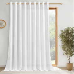 CUTEWIND Extra Wide Curtains White with Eyelets Linen Look Bedroom Children's Room 1 Piece 225 cm Long 300 cm Wide Curtain White Semi-Transparent Curtains Living Room for Large Windows