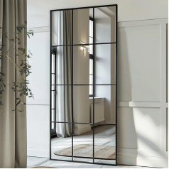 76 x 180 cm Full Length Window Mirror, Black Aluminium Frame, Rectangular Window Pane, Wall Mirror for Indoor, Living Room, Hallway, Entrance, Outdoor, Garden Decor