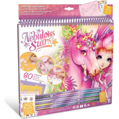 Nebulous Stars Lilyaz & Viviaz 11373 Creative Sketchbook, Colouring Book Set with 35 Illustrated Pages in Pink, Stencils with 80 Designs, 4 Abrasion Pictures, 250 Stickers, 12 Colouring Pencils and Instructions (English language not guaranteed)