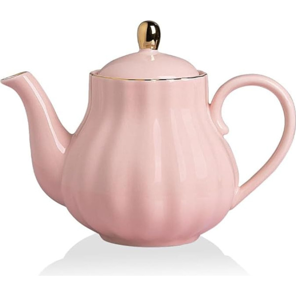 Sweejar Home Royal Teapot Ceramic Teapot with Removable Stainless Steel Infuser, Blooming & Loose Leaf Teapot - (5-6 Cups), 1100ml (Pink)
