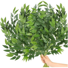 Artificial Green Stems 25 Inch Artificial Ruscus Green Foliage Ornaments for Living Room Artificial Leaves for Home Decoration, Kitchen Decoration and Wedding Bouquet, Pack of 12