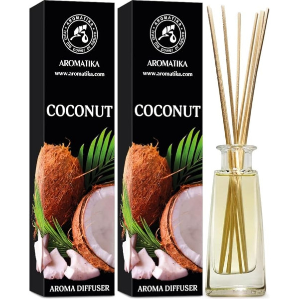 Room Fragrance Diffuser Coconut 2х100 ml - Room Fragrance Diffuser with Sticks - Room Fragrance - Exotic Fragrance - Set for Room - Home - Office - Boutique - Aromatherapy - Reed Diffuser