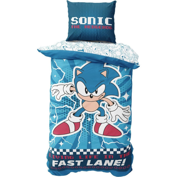 Sonic Gaming Bed Linen 135 x 200 cm Duvet Cover + 80 x 80 cm Pillowcase, Microfibre for Children and Teenagers, Gift Idea