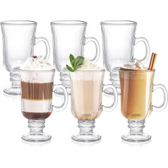 ZENFUN 6 Irish Coffee Glasses, 235 ml Espresso Cups with Glass Base and Handles, Transparent Goblet Cups Glasses for Coffee, Latte, Cappuccino, Smoothie, Hot and Cold Drinks