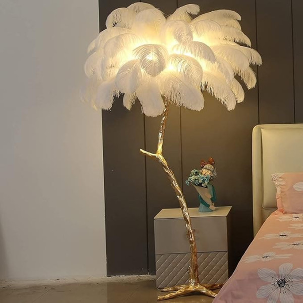Hohe dimmbare Feder-Stehlampe, 3-farbige LED, für Prinzessinnen-Schlafzimmer, Wohnzimmer und Kinderzimmer
