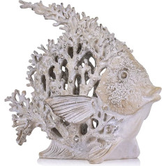 Beach Coastal Decor Angelfish Figures Coral Reef Fish Statue Ornament for Beach Decorations for Home (Sandstone White, Small)
