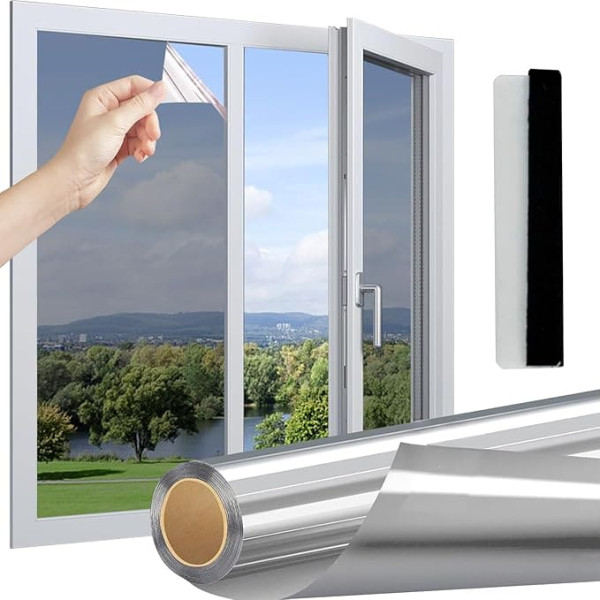 Mirror Film Window Privacy Self-Adhesive, Heat Insulation, Reflective Roof Window Film, Sun Protection, UV Protection, Indoor or Outdoor for Home, Shops, Office