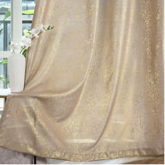 TERLYTEX Gold Taupe Curtains Metallic Gold Foil Print Sparkling Curtains for Bedroom Eyelet Privacy Semi Sheer Shimmer Window Curtains 2
