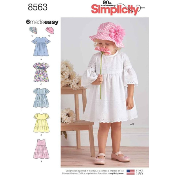 Simplicity 8563Simplicity Pattern 8563 Toddler Dresses and Hat, Paper White, A (A (1/2-1-2-3-4)
