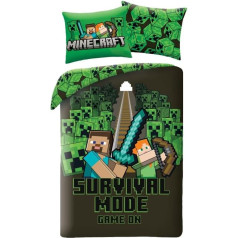 Minecraft Children's Bedding - 140 x 200 cm + 70 x 90 cm - 100% Polyester Microfibre - Duvet Cover + Pillowcase - Survival Mode Motif