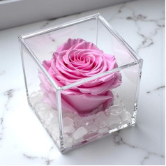 Premium Rose Stabilized Rose Cube 10cm Real Thick Cube with Carrara Marble Stabilized Rose Cube Eternal Rose Gift Idea for Her Christmas (Pink, 10cm)