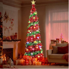 BigKing Artificial Christmas Tree, 30 × 150 cm, Folding Christmas Tree with Stand, Perfect Decoration for Birthdays, Parties, Homes, Apartments, Fireplaces (Red and Green Style)