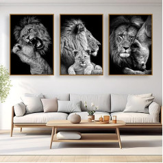 UGZDEA Lion Canvas Pictures, Black White Lion and Lioness Poster Animal Pictures Modern Living Room Bedroom Home Decor - Without Frame (D, 3 x 40 x 60 cm)