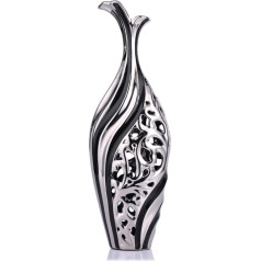 Black Silver Floor Vase, 50 cm High, Ceramic Large Decorative Vases, Openwork Creative Vase for Pampas Grass and Dried Flowers, 50 cm High Standing Vase for Home Office Wedding Christmas Housewarming