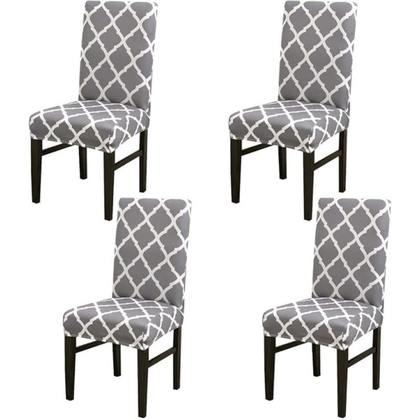 Stretch Chair Covers Removable Washable Short Dining Chair Protector Seat Cover for Dining Room Ceremony Banquet Wedding Party 4 Pieces Grey Grid
