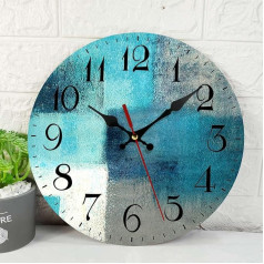 ArtSocket Turquoise Wooden Wall Clock Non Ticking Green Blue Grey Teal Aqua Abstract Painting Grey Decoration for Home Kitchen Living Room Office Battery Operated 12 Inch