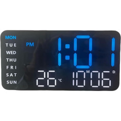 Vortex 6659-BLACK Digital Clock Large LED Display Time Date Temperature Night Light Auto Brightness Adjustment LED Digital Clock Wall Mounted Desk Clock