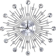 Sparkle of Bling Metallic Silver Flower Shaped Wall Clock for Living Room Office (Round Flowers)