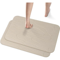 Diatomite Shower Mat, Stone Bath Mat, Non-Slip Super Absorbent Quick Drying Hard Bath Mat for Bathroom Shower Floor, 23.6 x 15.4 Inches, Grey and White Pattern, 2 Pack