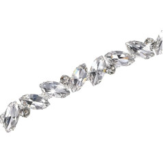 Crystal Rhinestone Chain Embellishment, 1 Yard Crystal Bridal Costume Flower Leaf Chain, Horse Eye Flower Chain for Crafts/Clothing/Bling Sewing Embellishments [White]
