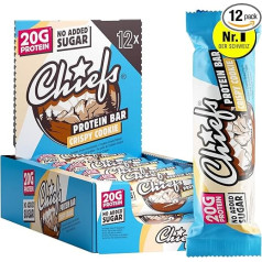 CHIEFS High Protein Bar - Crispy Crispy Cookie Flavour - Box of 12 - 20 g Protein - Perfect Snacks without Added Sugar - Low Sugar - 55 g Protein Bar without Palm Oil