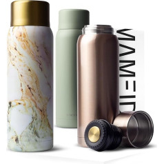 MAMEIDO 1L Stainless Steel Thermos Flask with Mug, Insulated Jug, Retains Heat for up to 12 Hours, Leak-Proof, 100% BPA-Free, for Coffee & Tea on the Go (Pearl Marble Gold, 1000 ml)