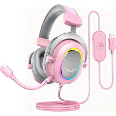FIFINE Gaming Headset with Microphone, Over Ear Headphones with Cable, USB Headset for PC PS4 PS5, RGB Headphone with 3 EQ Modes, Surround Sound and Ear Pads