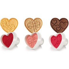 Tescoma 630856 Cookie Cutters with Stamp Set of 3 Hearts White/Red/Pink