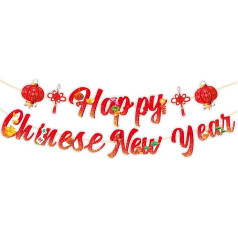 Festliches Glitzerbanner für chinesisches Neujahr, rotes Mondneujahr Dekor für Zuhause und Party