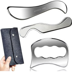 3 in 1 Muscle Scraper Stainless Steel Gua Sha Set Scraper Massage Tool IASTM Tools Great Physiotherapy for Back, Arms, Legs, Neck (3 Piece Set)