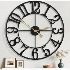 80 cm Wall Clock, Quiet Vintage Metal Clock with Wooden Dial, Battery XXL Wall Clock in Country House Style for Living Room, Bedroom, Kitchen, Office, Wall Decoration