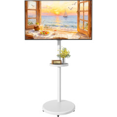 Rolling TV Stand with Wheels for 17-43 Inch TVs up to 15 kg, Height-Adjustable Robust Mobile TV Cart with Shelf, Portrait to Landscape, Max. VESA 200 x 200 mm, White