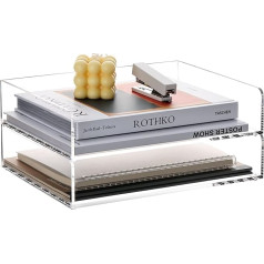 SANRUI Pack of 2 A4 Letter Trays, Stackable Document Tray, Landscape Format, Made of Acrylic, Sturdy Desk Organiser for Office & Home, Modern Storage Compartments, Storage Basket, Transparent, 31.5 x