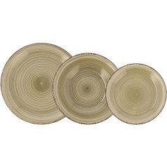 Quid Tableware Set Pearl Grey - Ceramic Stoneware Bowls - 18 Pieces - 6 Flat Plates 27 cm, 6 Deep Plates 21.5 cm, 6 Dessert Plates 19 cm - Microwave Safe - Hand Painted